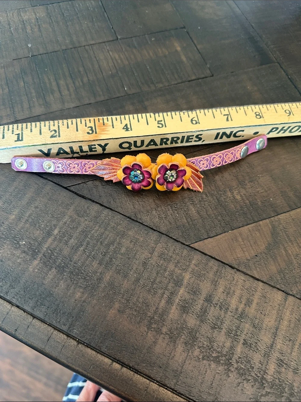 Handcrafted Yellow & Burgundy Floral Leather Bracelet